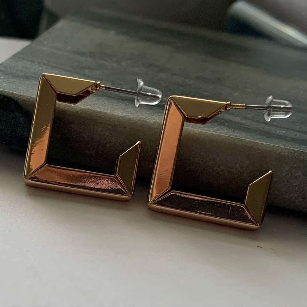 Gold Tone Square Cuff Hoops